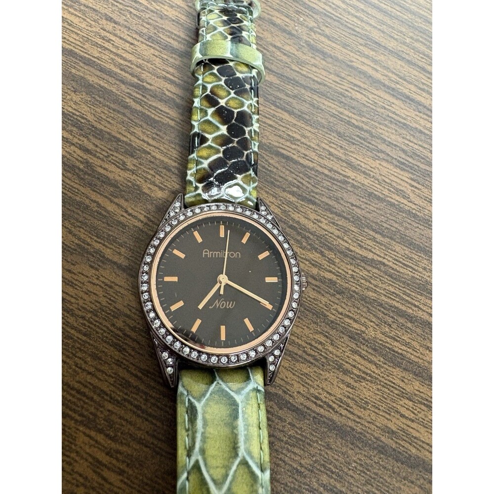 Armitron Now Women’s Watch Green Leather Band Crystal Bezel Needs Battery